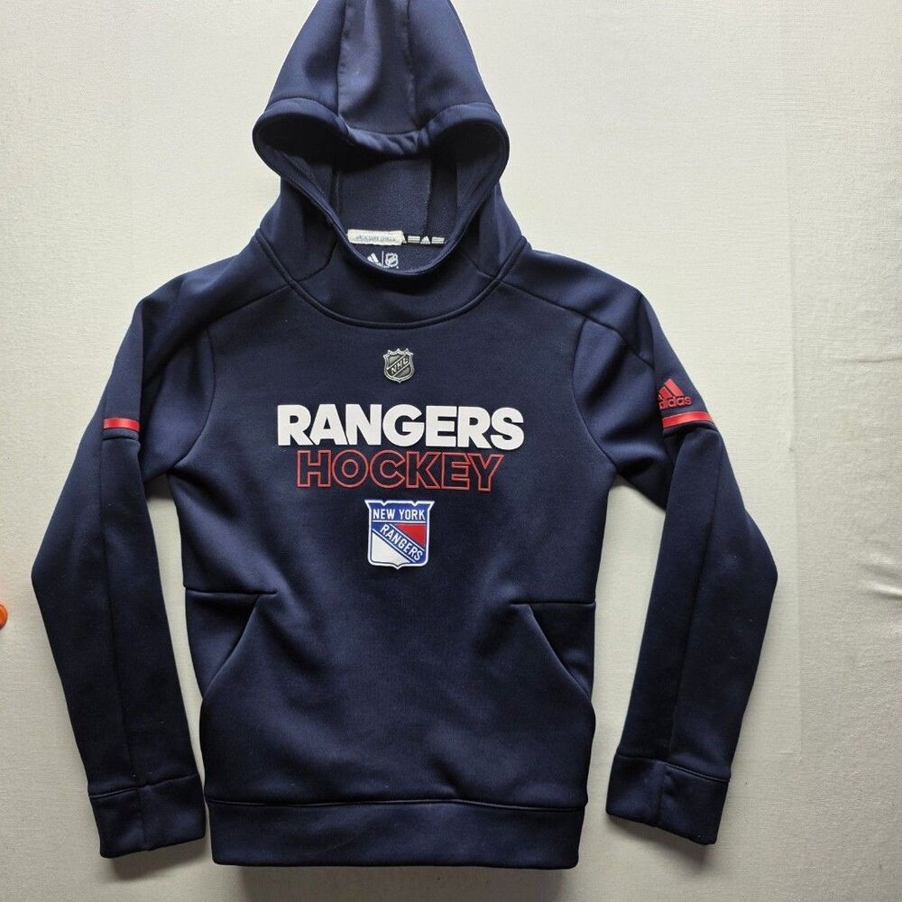 Adidas New York Rangers Climawarm Blue Hoodie Pullover NHL Hockey Size Medium